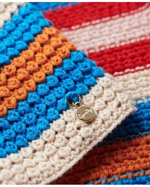 Superdry Blue Hanky Hem Halter Crochet Top