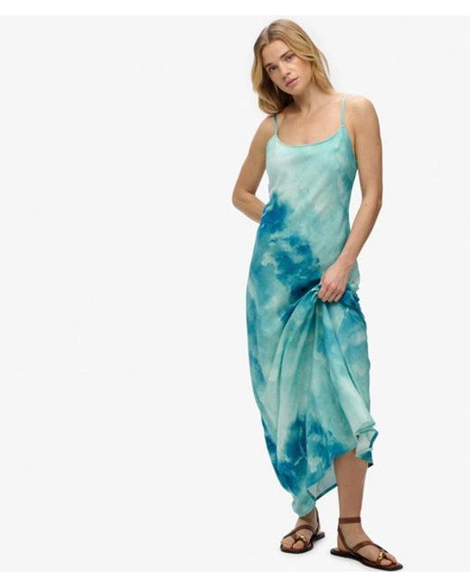 Superdry Blue Printed Maxi Slip Dress