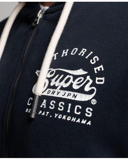 Superdry Blue Script Style College Zip Hoodie Nautical for men