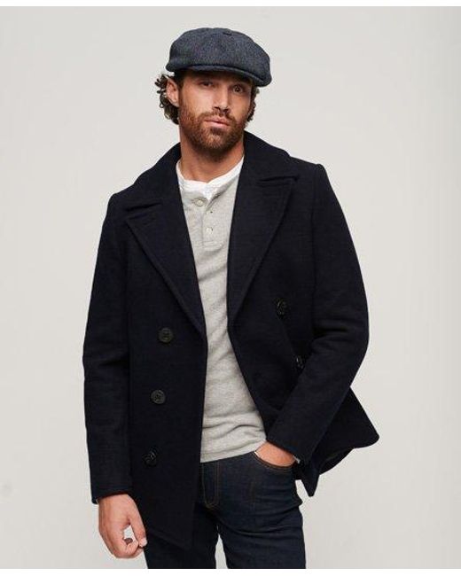 Superdry Blue The Merchant Store - Wool Pea Coat for men