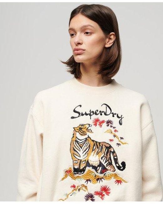 Superdry White Suika Embroidered Loose Sweatshirt