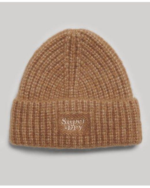 Superdry Brown Rib Knit Beanie Hat