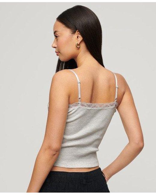 Superdry Gray Athletic Essential Lace Trim Cami Top