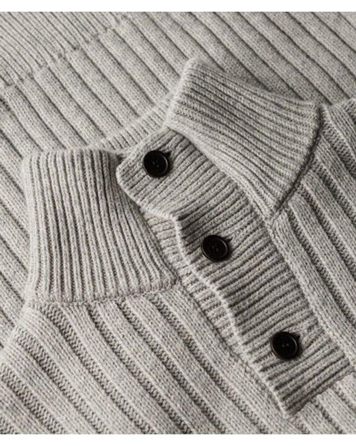 Superdry Gray Ribbed Half Button Jumper for men