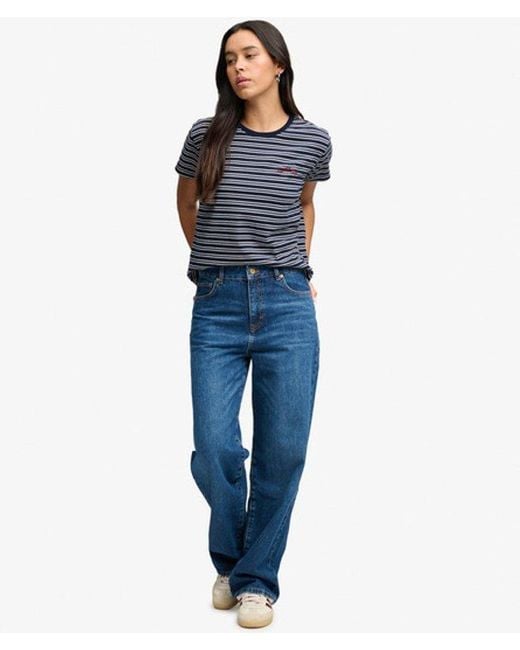 Superdry Blue & Co Essential Logo Striped Fitted T-shirt