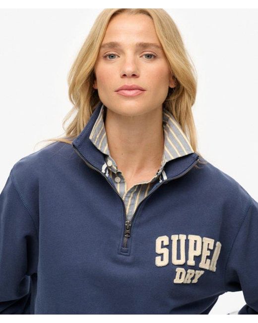 Superdry Blue Athletic Essentials Applique Half Zip Sweatshirt