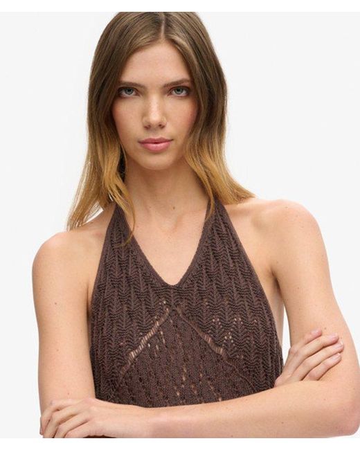Superdry Brown & Co Cotton Crochet Halter Maxi Dress