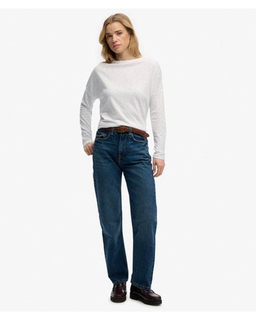 Superdry Gray & Co Studios Boat Neck Slub Long Sleeve Top