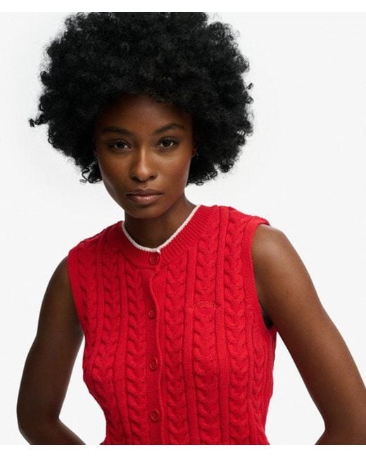 Superdry Red & Co Cable Button Down Tank Top