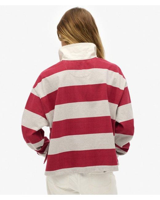 Superdry Red & Co Athletic Essentials Stripe Rugby Top