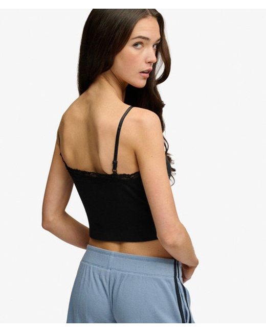 Superdry Black & Co Essential Lace Trim Cropped Cami Top