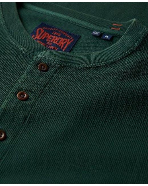 Superdry Green Waffle Long Sleeve Henley Top for men
