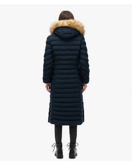 Superdry Blue & Co Slim Fit Fuji Faux Fur Hooded Long Jacket