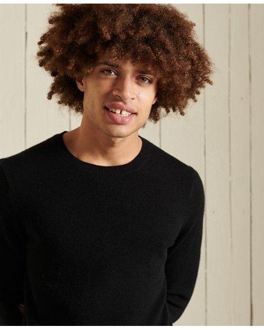 Superdry Black Lambswool Lightweight Crew Jumper for men