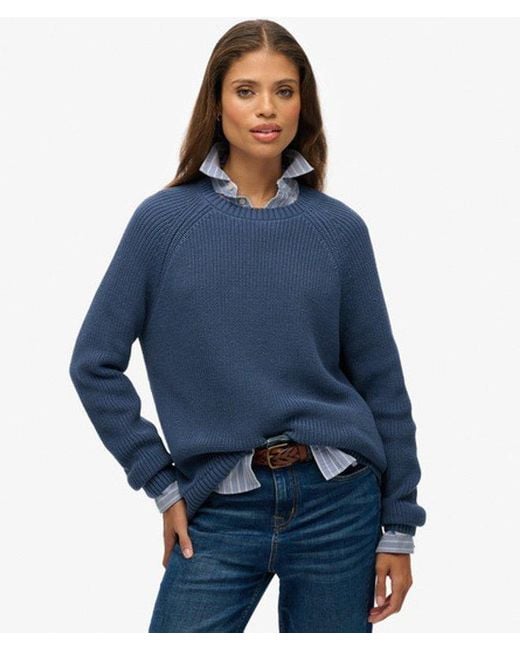 Superdry Ribgebreide Trui Met Relaxte Pasvorm in het Blue