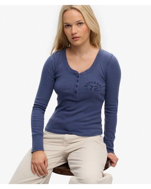 Superdry Blue & Co Athletic Button Down Long Sleeve Top