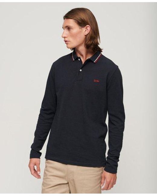 Superdry Blue Vintage Tipped Long Sleeve Polo Shirt for men