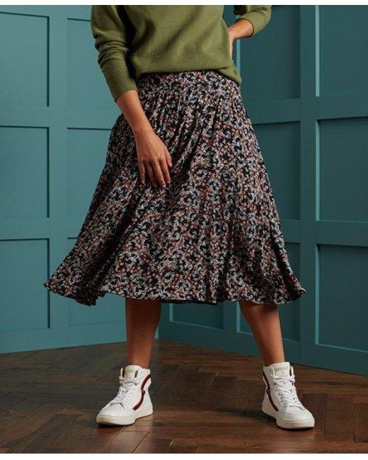 Superdry Green Ronda Midi Skirt Autumn Daisy