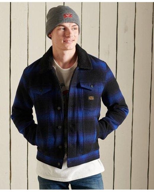 Superdry Blue Highwayman Wool Sherpa Trucker Jacket Falls Ombre for men