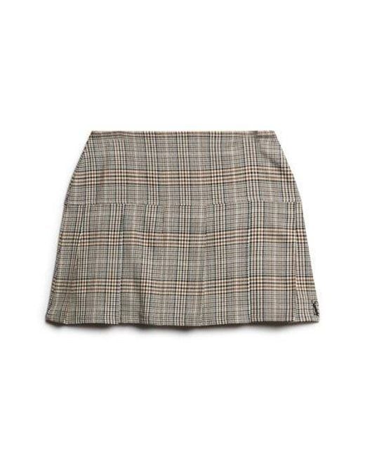 Superdry Gray Vintage Tweed Pleat Mini Skirt