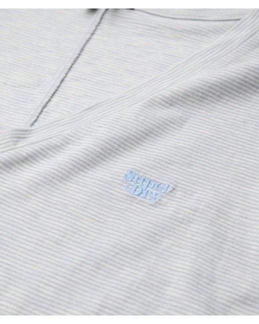 Femme Coton Logo Brodé Flammé T Shirt À Col En V, Bleu & Blanc Superdry en coloris White