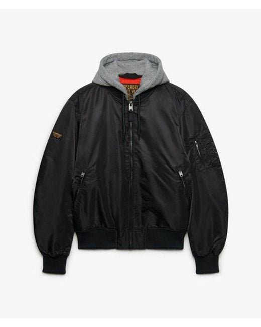 Superdry Black Hooded Ma1 Bomber Jacket for men