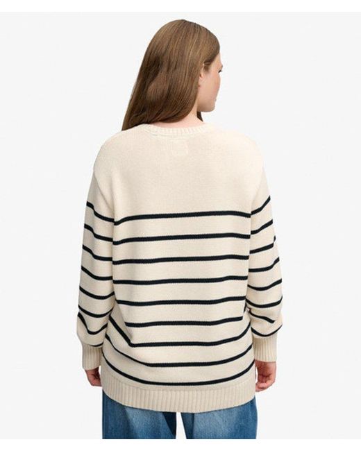 Superdry White Oversized Stripe Jumper