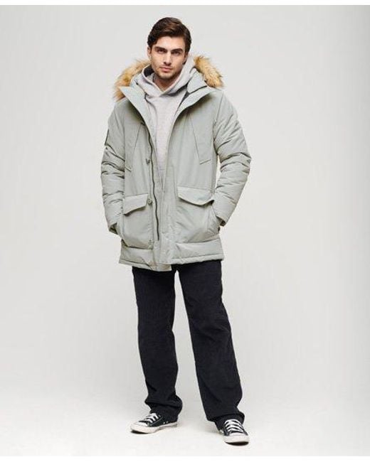 Superdry Gray Everest Faux Fur Hooded Parka Coat for men