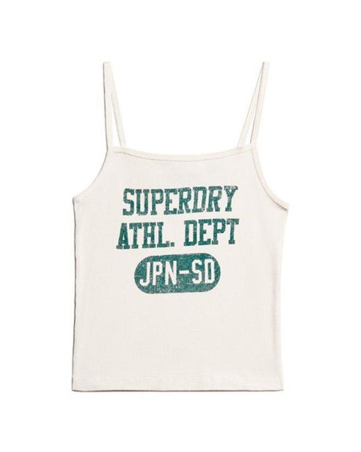 Superdry Green Athletic College Graphic Rib Cami Top Cream