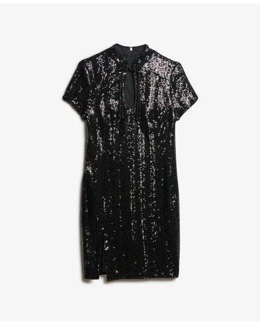 Superdry Black Mandarin Sequin Mini Dress