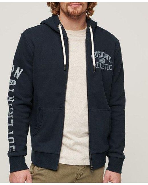 Superdry Blue Athletic College Graphic Zip Hoodie for men