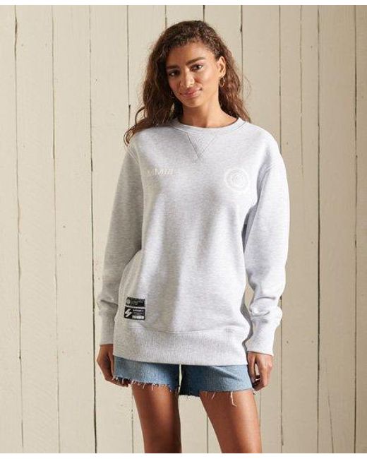 Superdry White College Arch Oversized Crew Sweatshirt Ice Marl