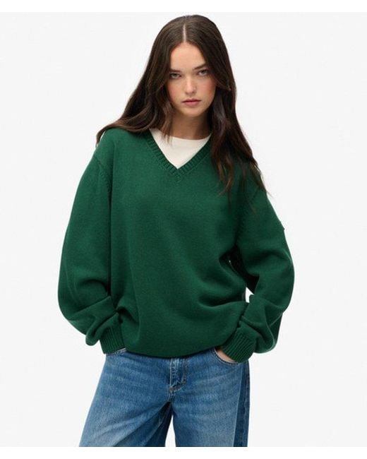 Superdry Green & Co Oversized V Neck Jumper