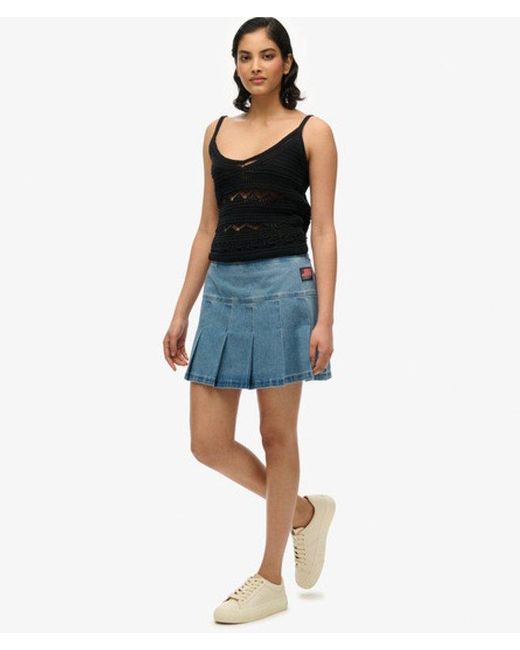Superdry Blue & Co Pleated Patched Mini Skirt