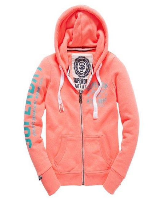 Superdry Red Track & Field Zip Hoodie Coral Marl