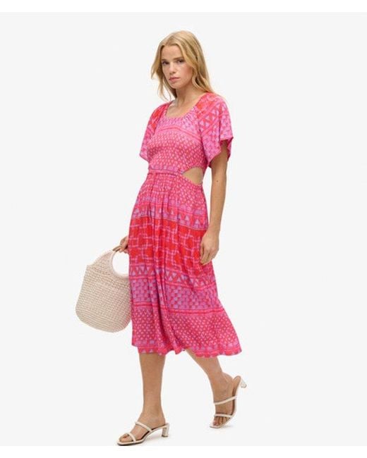 Superdry Pink & Co Printed Cut Out Midi Dress