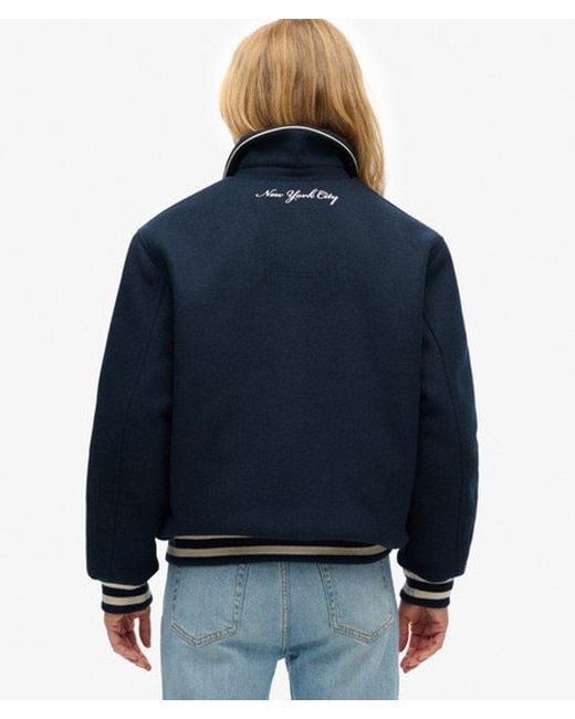 Superdry Blue Country Club Wool Bomber Jacket