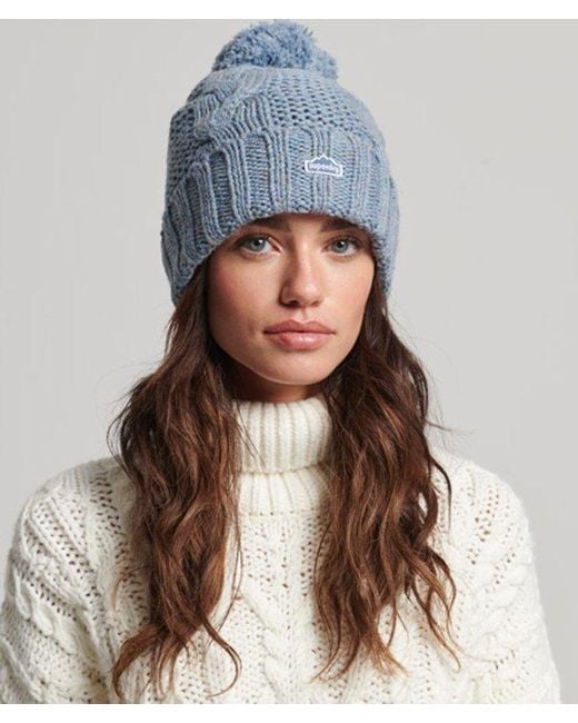 Superdry Blue & Co Cable Knit Bobble Beanie