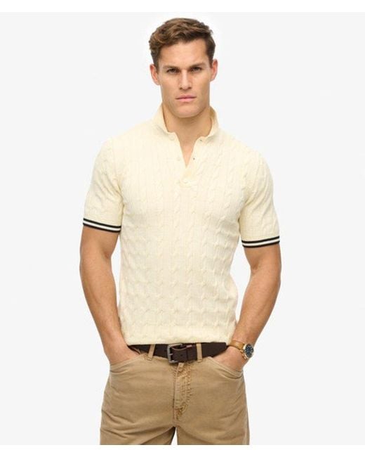 Superdry Natural Knitted Texture Short Sleeve Polo Shirt for men