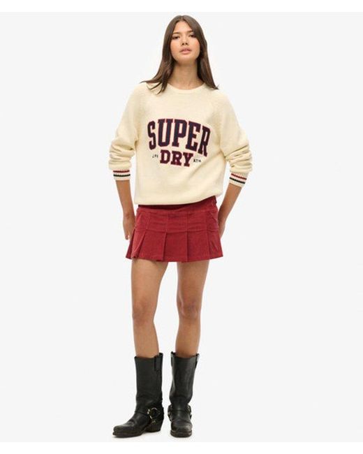 Superdry Red & Co Vintage Cord Pleated Mini Skirt