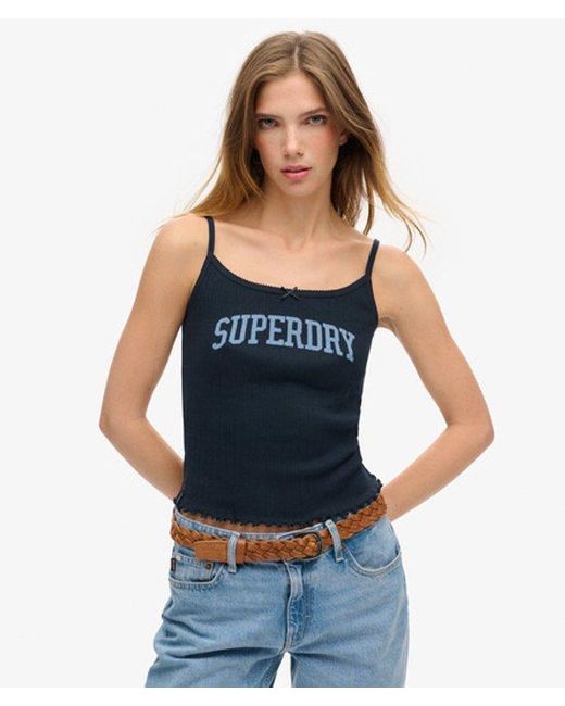 Superdry Blue & Co Athletic Essentials Graphic Pointelle Cami Top