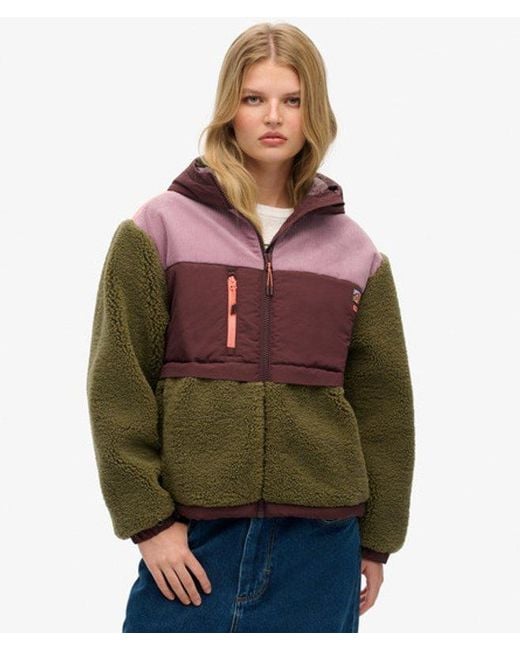 Superdry Red & Co Ladies Classic Colourblock Hooded Fleece Jacket
