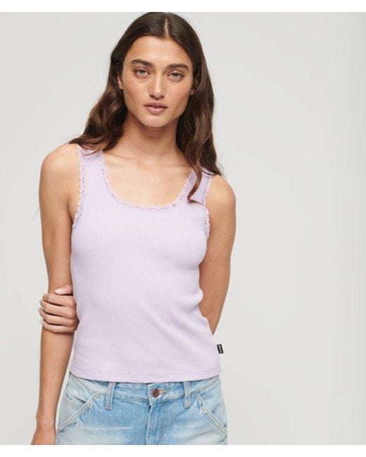 Superdry Purple & Co Athletic Essentials Vintage Lace Trim Vest Top