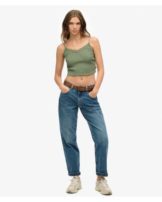 Superdry Green & Co Athletic Essentials Lace Trim Cropped Cami Top