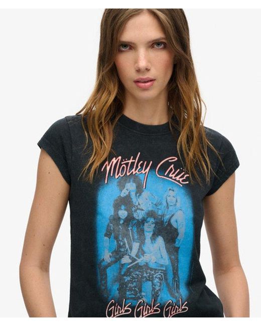 Superdry Blue & Co Motley Crue X & Co Cap Sleeve T-shirt