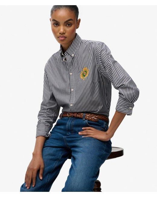 Superdry Blue & Co Slim Crest Poplin Long Sleeve Shirt