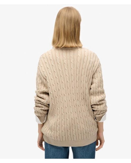 Superdry Natural & Co Ladies Lightweight Cable Knit Oversized V Neck Jumper