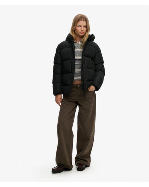 Superdry Black & Co Hooded Mid Length Sports Puffer Jacket