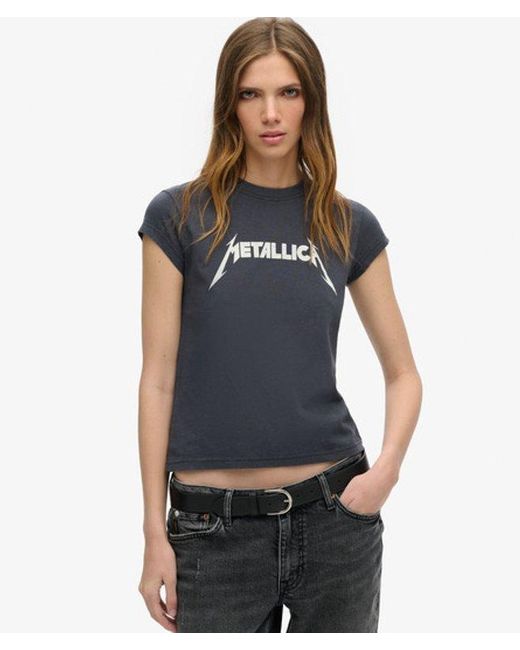 Superdry Blue & Co X Metallica Classic Graphic Print Cap Sleeve Band T-shirt