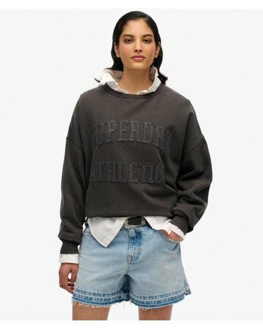 Superdry Black & Co Athletic Essentials Tonal Applique Crew Sweatshirt